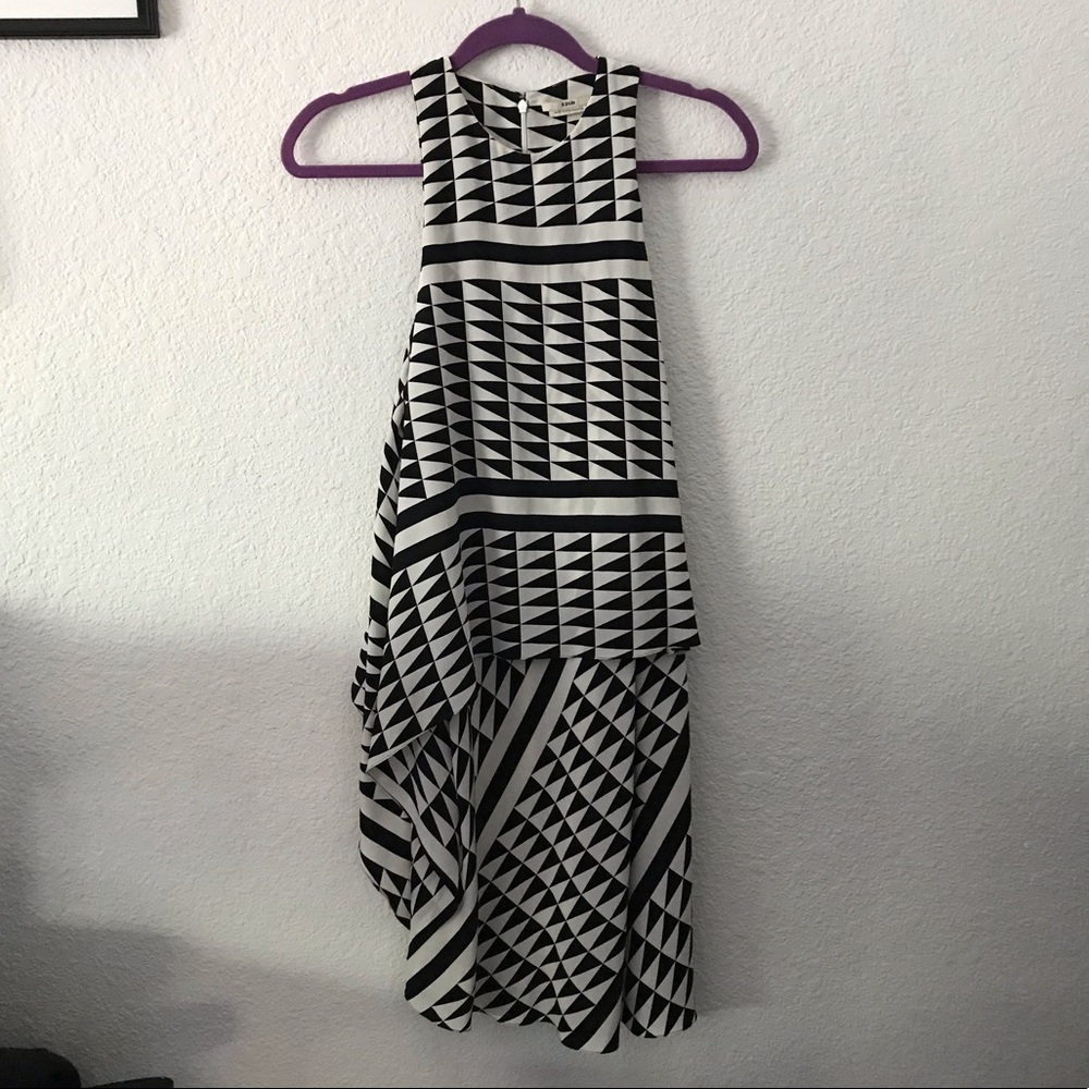 Edun silk geometric black & white cocktail dress